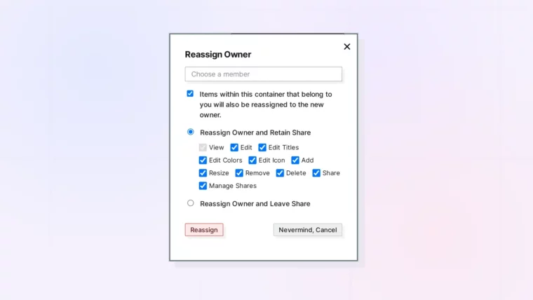 Reassign Owner API: Hand a Shared Item, Binder, or Fence to a Member: screenshot of Opal
