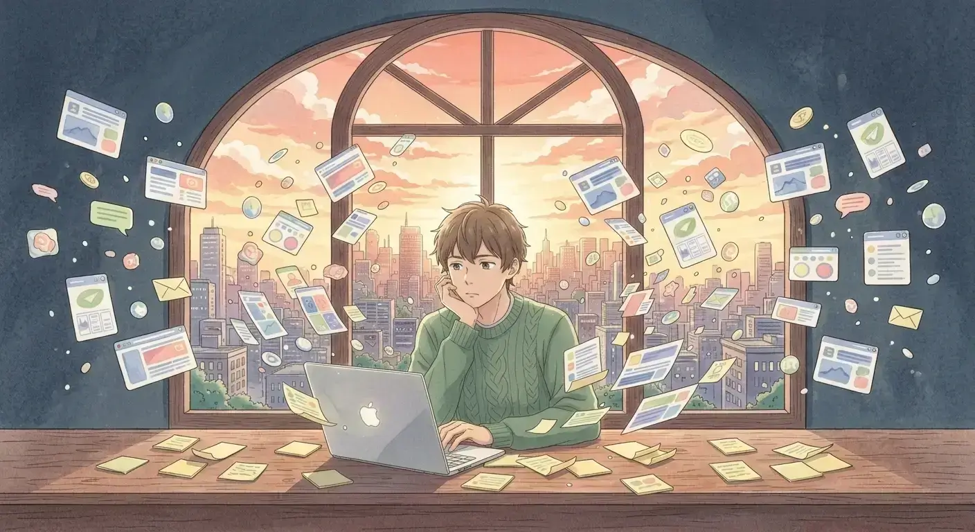 ADHD object permanence - Jesse overwhelmed by browser tabs and digital clutter