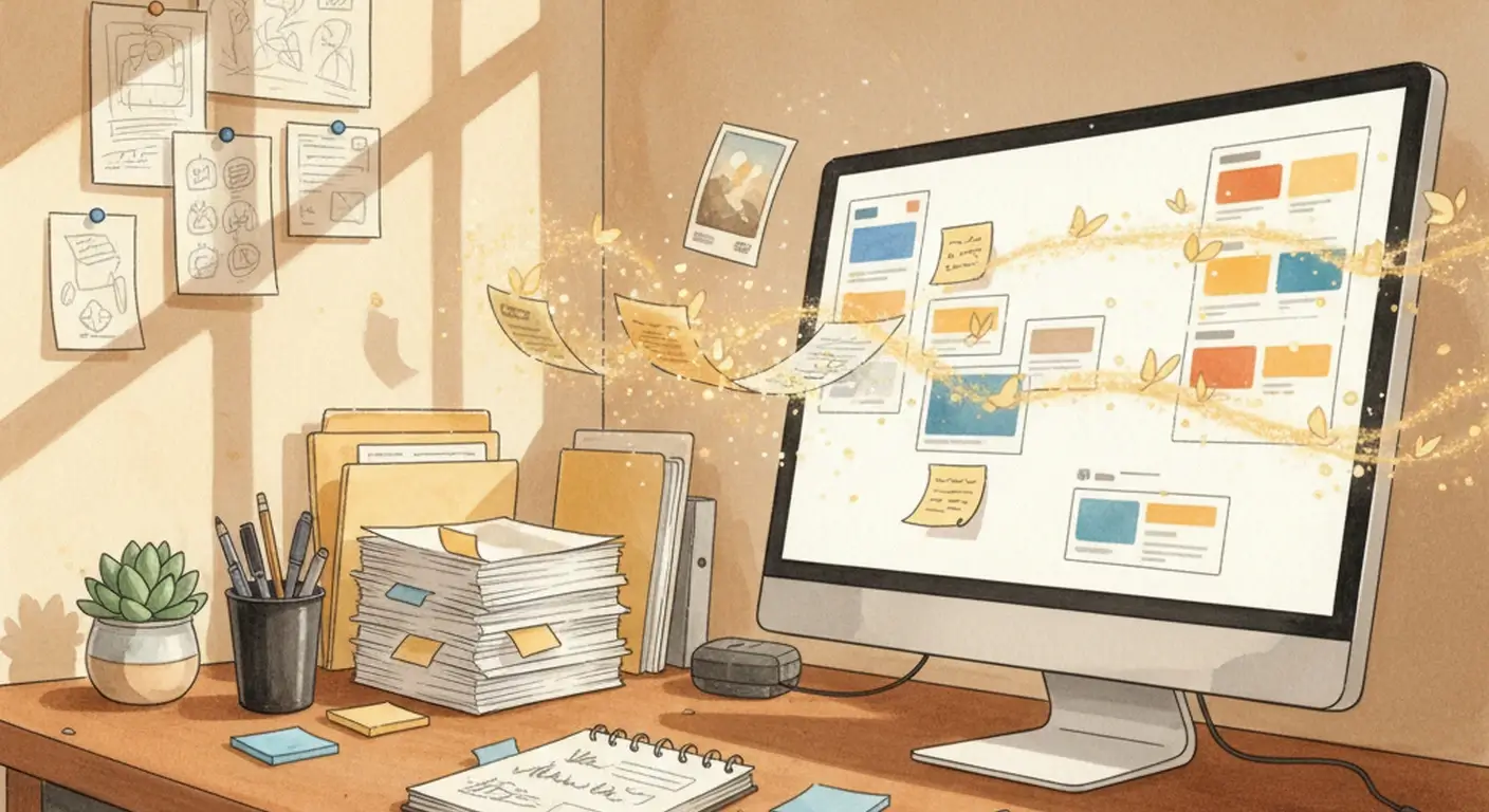 Digital desk checklist for visible active work and context recovery for a digital desk workflow
