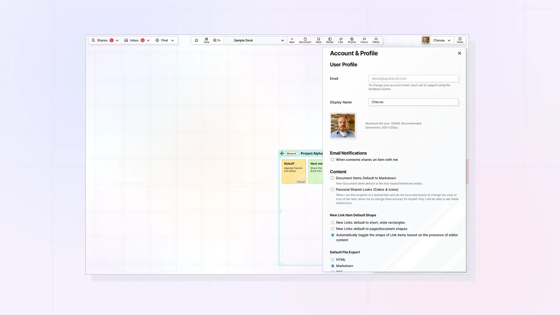 Set Up Your Opal Profile: screenshot of Opal
