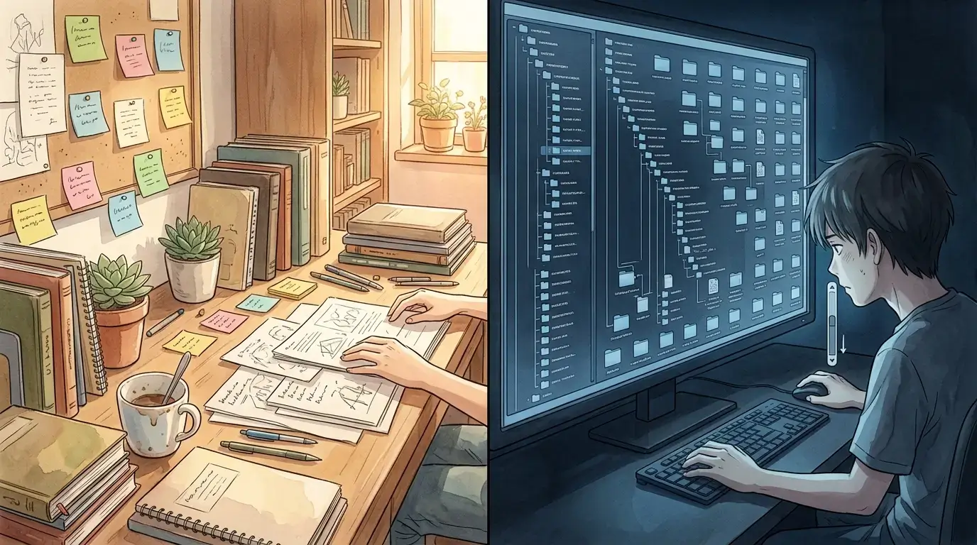 why productivity apps dont work - physical desk vs digital folder comparison