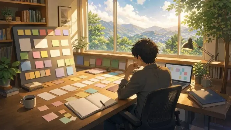 productivity system with a founder using one visual workspace at a large desk