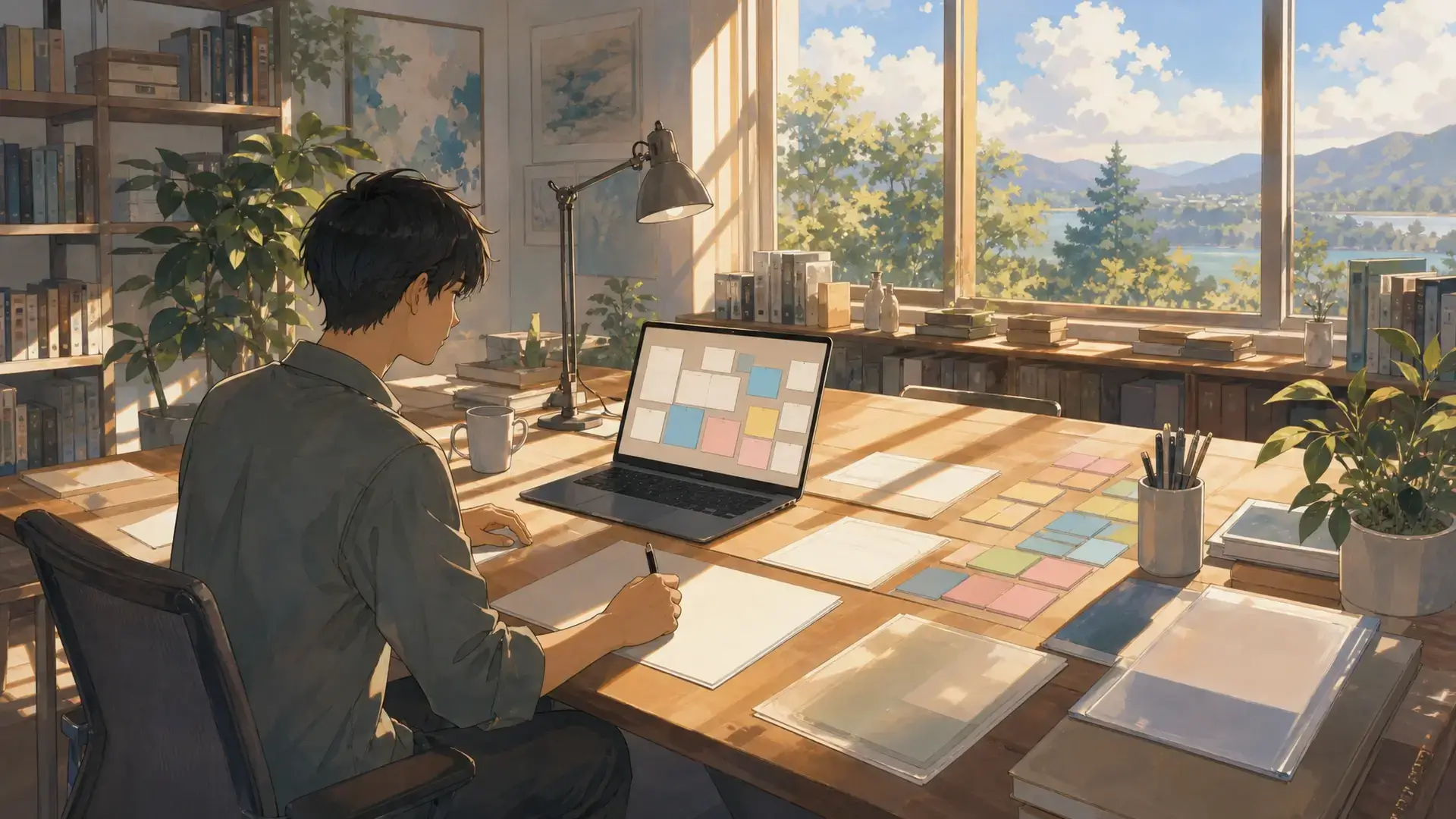 productivity system re-entry test in a home office with notes files and tasks