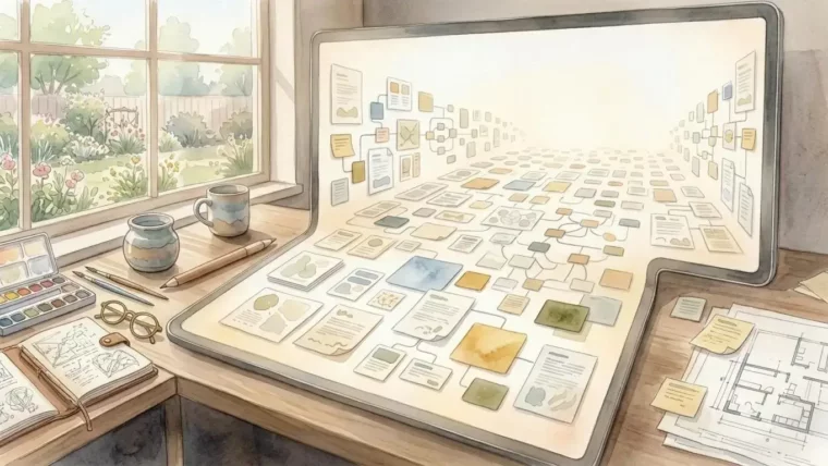 A second brain app workspace showing ideas organized spatially on a visual canvas