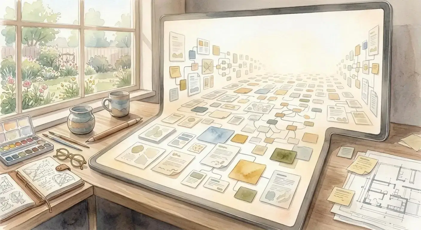 A second brain app workspace showing ideas organized spatially on a visual canvas